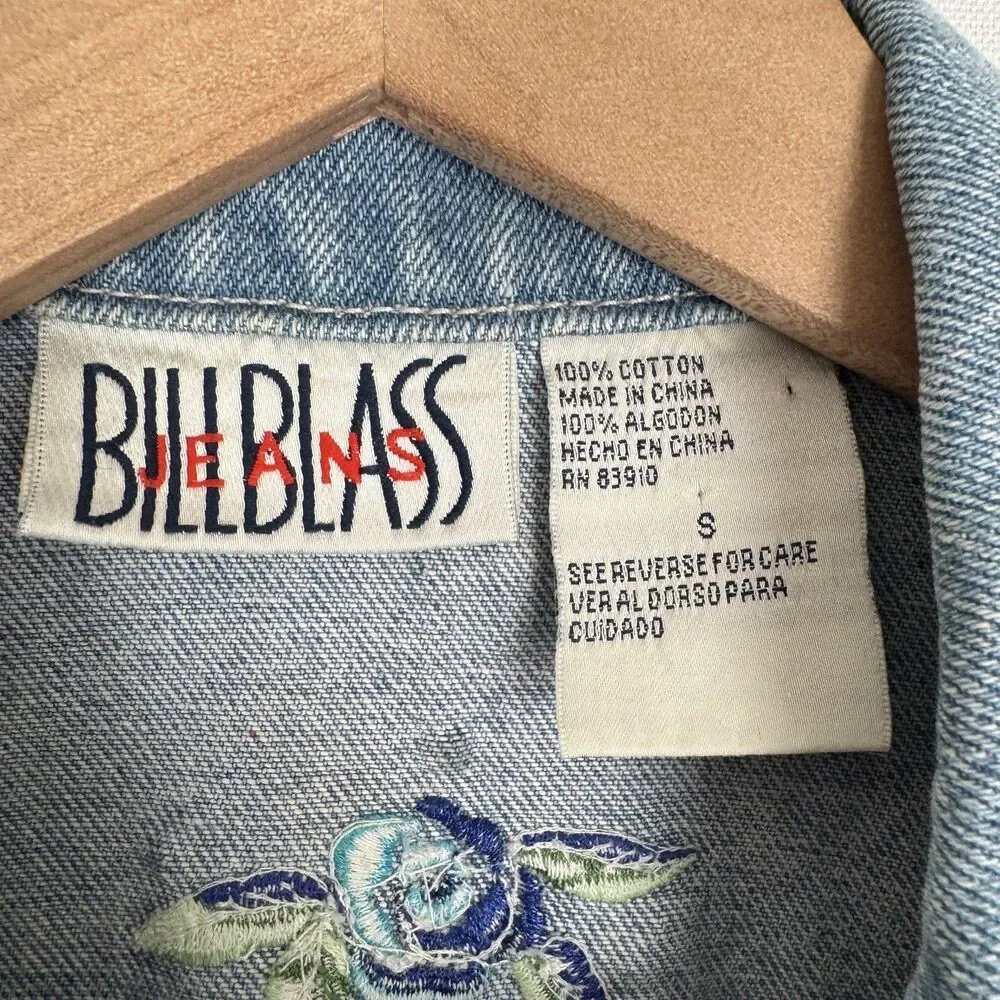 Vtg Y2K Bill Blass Vest Womens Small Blue Embroidered Festival Boho Hippie Denim